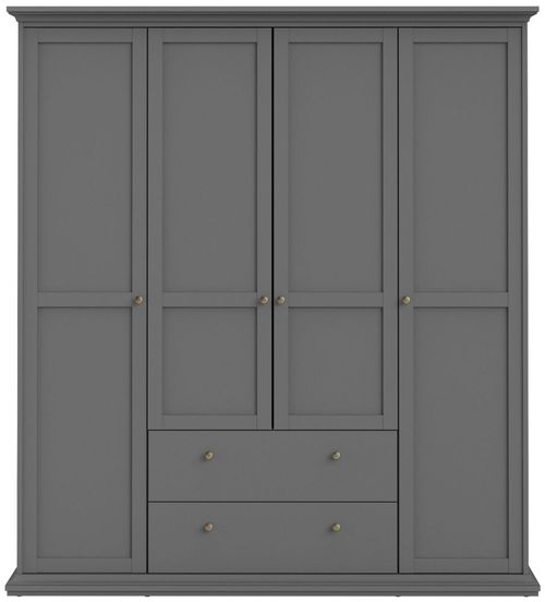 Paris Grey 4 Door 2 Drawer Wardrobe