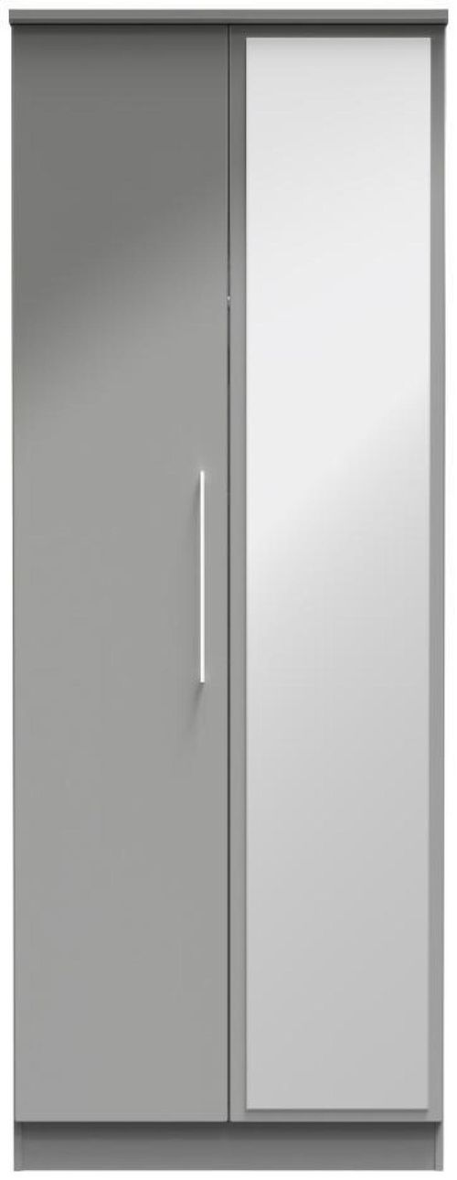 Paris Grey Gloss 2 Door Tall Wardrobe - 1 Mirror