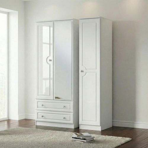 Pembroke Wardrobe - 3 Door - 1 Mirror - LHF 2 Drawers - Combi - White Gloss