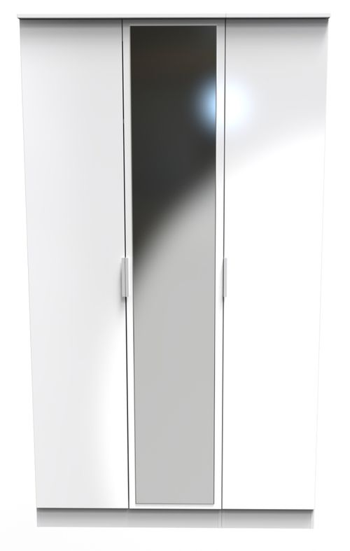 Plymouth White Gloss 3 Door Tall Triple Wardrobe - 1 Mirror