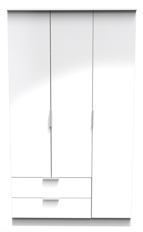 Plymouth White Gloss 3 Door Tall Triple Wardrobe - LHF 2 Drawers