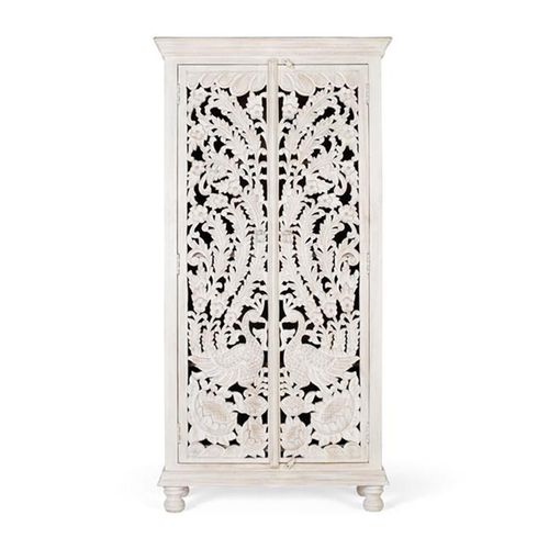 Quintana Wardrobe - Washed Carved - Mango Wood - 2 Door