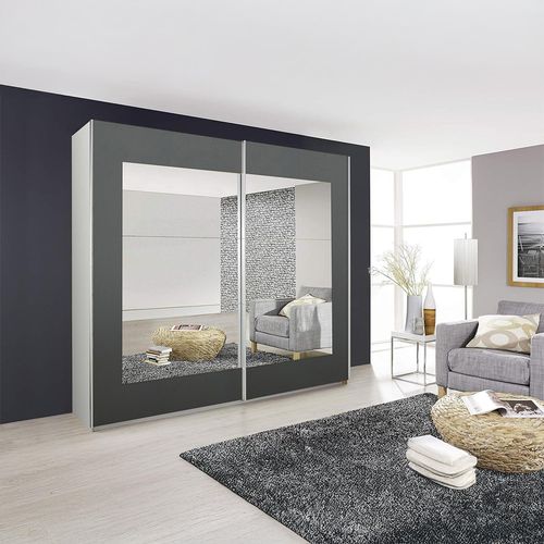 Rauch Alegro 181cm 2 Door Sliding Wardrobe with Mirror - Alpine White and Metallic Dark Grey