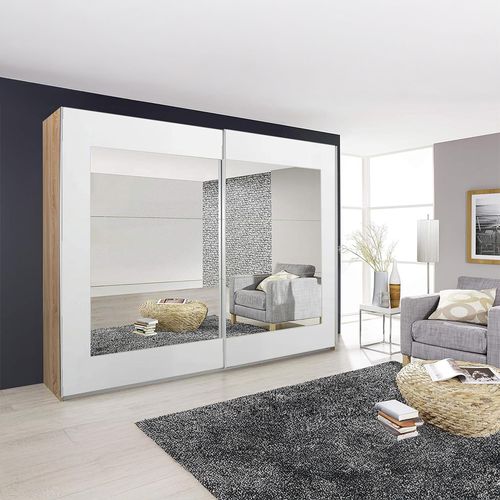 Rauch Alegro 226cm 2 Door Sliding Wardrobe with Mirror - Sonoma Oak and Alpine White
