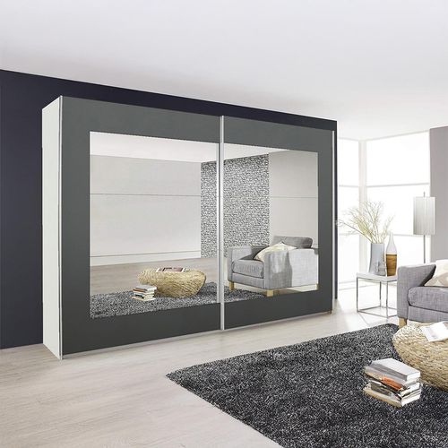 Rauch Alegro 271cm 2 Door Sliding Wardrobe with Mirror - Alpine White and Metallic Dark Grey