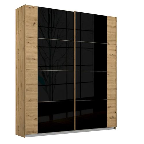 Rauch Artemis 181cm 2 Door Sliding Wardrobe - Artisan Oak and Basalt Glass