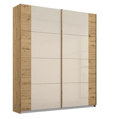 Rauch Artemis 181cm 2 Door Sliding Wardrobe - Artisan Oak and Champagne Glass