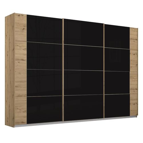 Rauch Artemis 271cm 3 Door Sliding Wardrobe - Artisan Oak and Basalt Glass