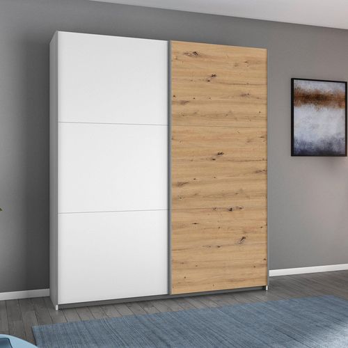 Rauch Aurelio 175cm Alpine White and Artisan Oak 2 Door Sliding Wardrobe