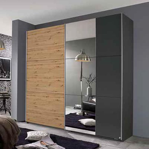 Rauch Aurelio 218cm Metallic Grey and Artisan Oak 2 Door Mirror Sliding Wardrobe