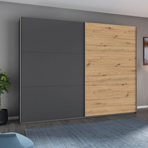 Rauch Aurelio 261cm Metallic Grey and Artisan Oak 2 Door Sliding Wardrobe