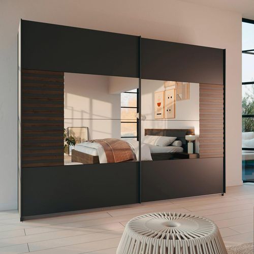 Rauch Barea 226cm 2 Door Mirror Sliding Wardrobe - Metallic Grey and Atlantic Dark Oak