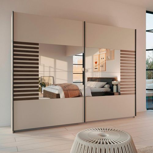 Rauch Barea 271cm 2 Door Mirror Sliding Wardrobe - Champagne and Atlantic Dark Oak