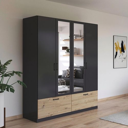 Rauch Bari 181cm 4 Door Combi Wardrobe with Drawers - Metallic Grey and Artisan Oak
