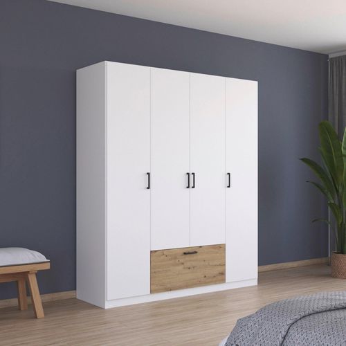Rauch Bari 181cm 4 Door Wardrobe - Alpine White and Artisan Oak