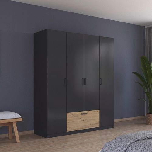 Rauch Bari 181cm 4 Door Wardrobe - Metallic Grey and Artisan Oak