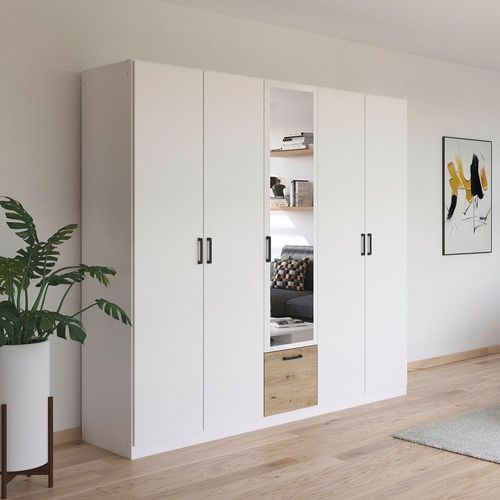Rauch Bari 226cm 5 Door Combi Wardrobe - Alpine White and Artisan Oak