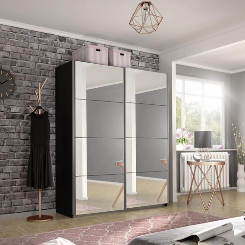 Rauch Belluno 136cm 2 Door Sliding Mirrored Wardrobe - Metallic Dark Grey