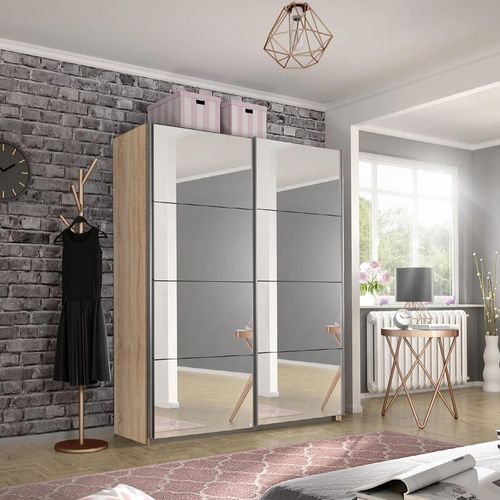 Rauch Belluno 136cm 2 Door Sliding Mirrored Wardrobe - Sonoma Oak