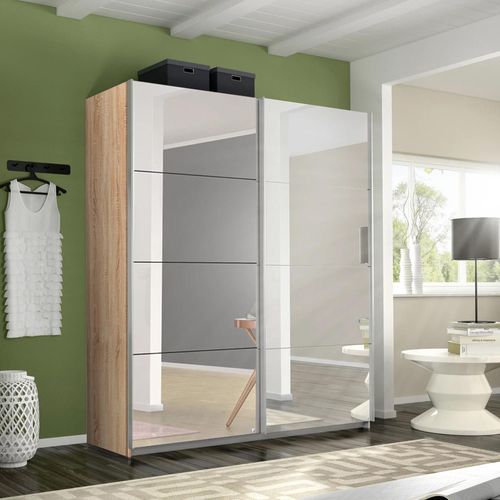 Rauch Belluno 181cm 2 Door Sliding Mirrored Wardrobe - Sonoma Oak