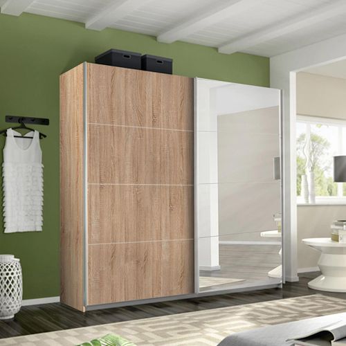 Rauch Belluno 226cm 2 Door Sliding Wardrobe with Mirror - Sonoma Oak