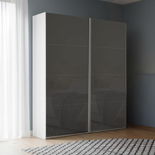 Rauch Beluga Extra 137cm 2 Door Sliding Wardrobe - Alpine White and Basalt Glass