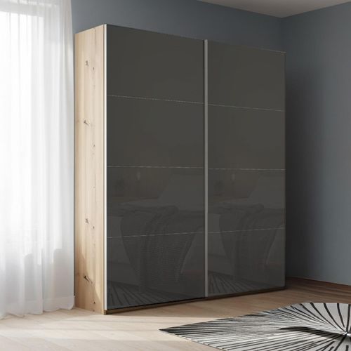 Rauch Beluga Extra 137cm 2 Door Sliding Wardrobe - Artisan Oak and Basalt Glass
