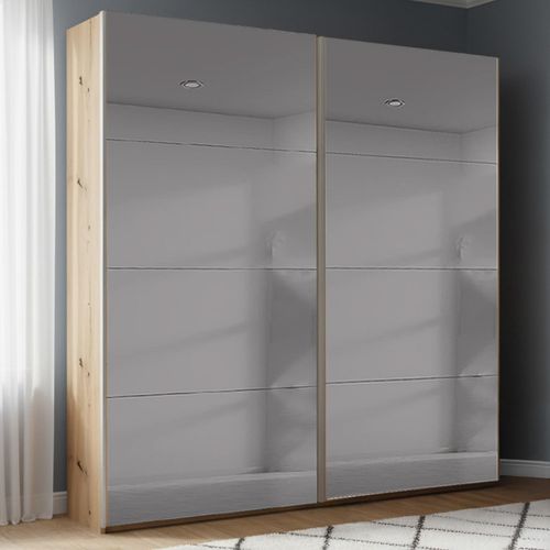 Rauch Beluga Extra 181cm 2 Door Sliding Grey Mirrored Wardrobe - Artisan Oak