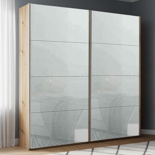 Rauch Beluga Extra 181cm 2 Door Sliding Wardrobe - Artisan Oak and Silk Grey Glass