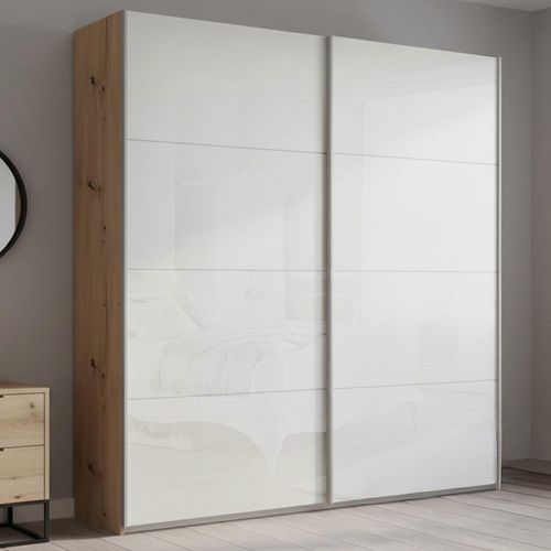 Beluga Extra Sliding Wardrobe - 181cm - 2 Door - Artisan Oak & White High Gloss