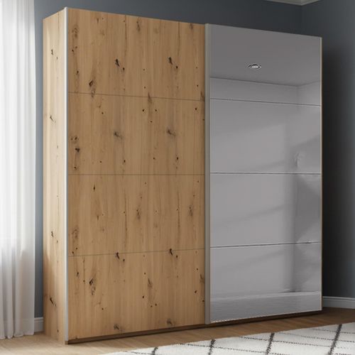 Rauch Beluga Extra 181cm 2 Door Sliding Wardrobe with Grey Mirror - Artisan Oak