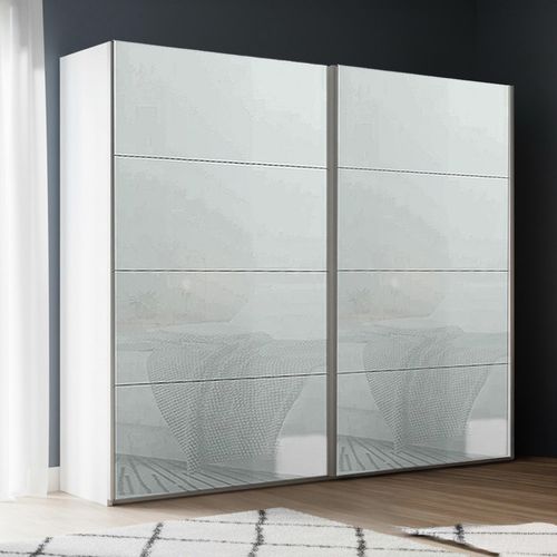 Rauch Beluga Extra 226cm 2 Door Sliding Wardrobe - Alpine White and Silk Grey Glass