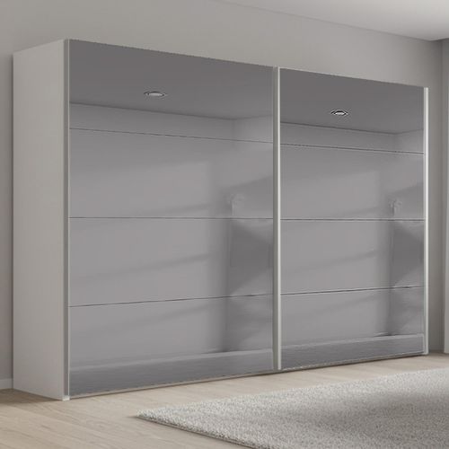Rauch Beluga Extra 271cm 2 Door Sliding Grey Mirrored Wardrobe - Alpine White