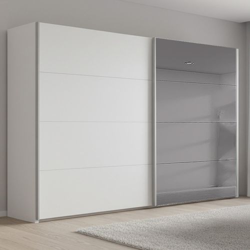Rauch Beluga Extra 271cm 2 Door Sliding Wardrobe with Grey Mirror - Alpine White