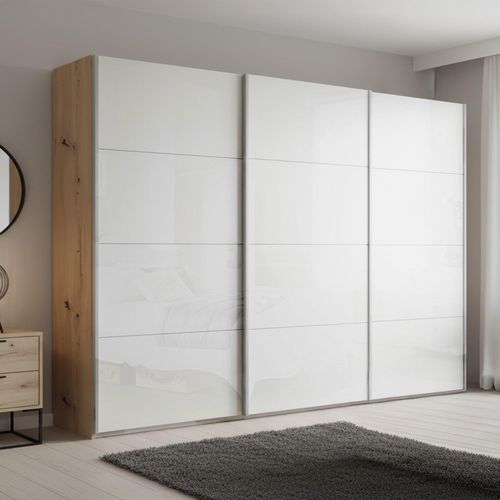 Beluga Extra Sliding Wardrobe - 316cm - 3 Door - Artisan Oak & White High Gloss