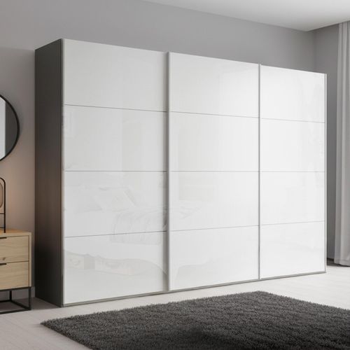Beluga Extra Sliding Wardrobe - 316cm - 3 Door - Graphite & White High Gloss