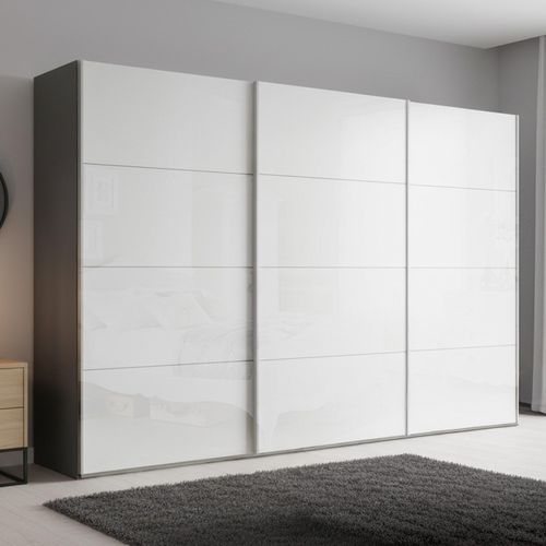 Beluga Extra Sliding Wardrobe - 361cm - 3 Door - Graphite & White High Gloss