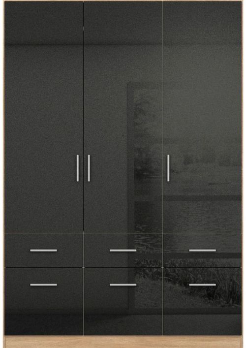 Rauch Celle 136cm 3 Door Black and Oak Wardrobe