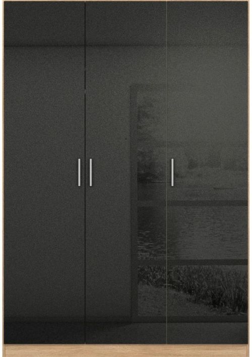 Rauch Celle 136cm 3 Door Black and Oak Wardrobe