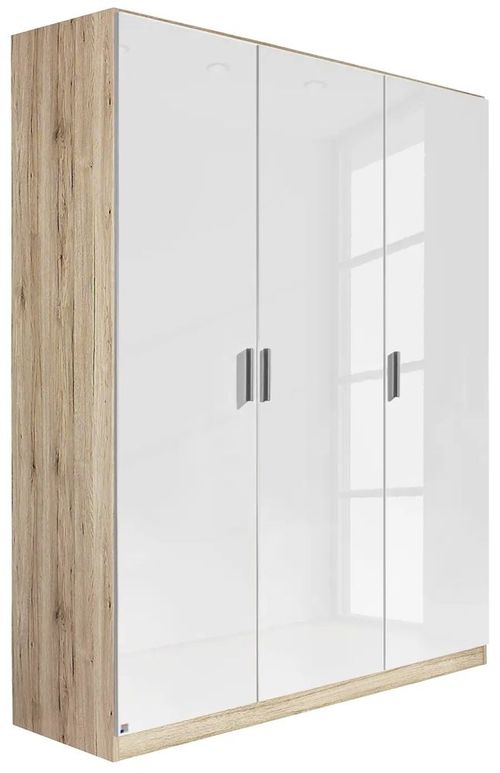 Rauch Celle 136cm Sonoma Oak and White Gloss 3 Door Wardrobe