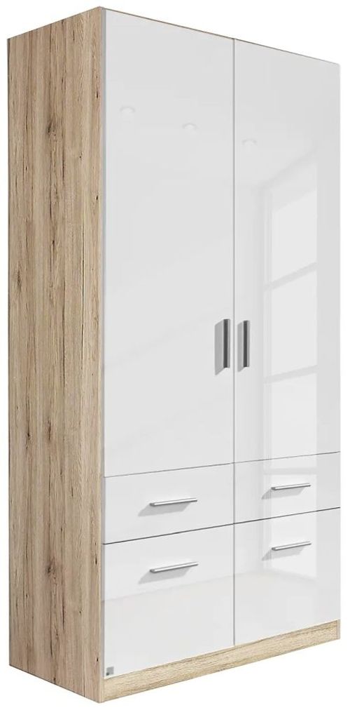 Rauch Celle 91cm Sonoma Oak and White Gloss 2 Door Wardrobe with Drawers