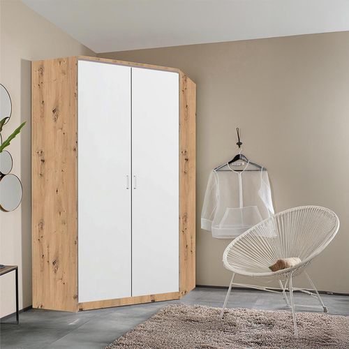 Rauch Celle Matt 117cm 2 Door Corner Wardrobe - Artisan Oak and Alpine White