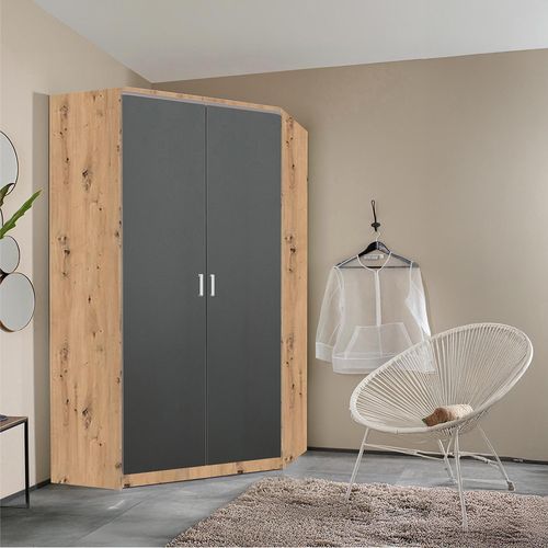 Rauch Celle Matt 117cm 2 Door Corner Wardrobe - Artisan Oak and Metallic Dark Grey