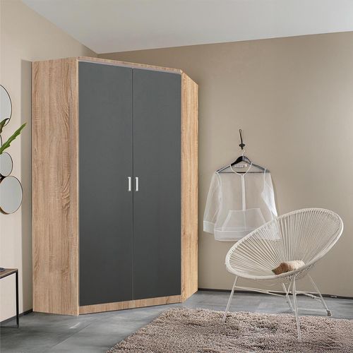 Rauch Celle Matt 117cm 2 Door Corner Wardrobe - Sonoma Oak and Metallic Dark Grey