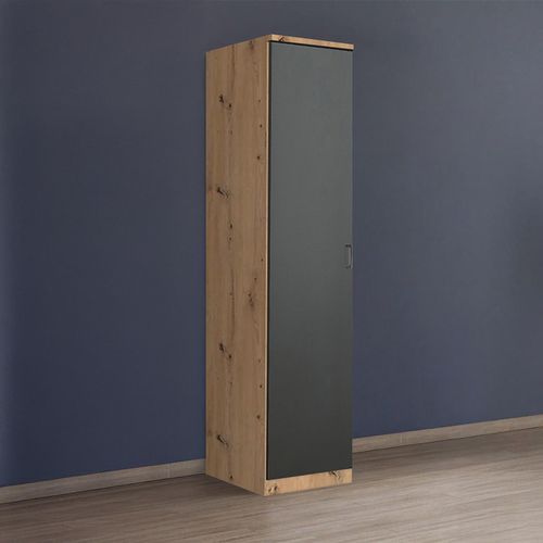 Rauch Celle Matt 47cm 1 LH Door Wardrobe - Artisan Oak and Metallic Dark Grey