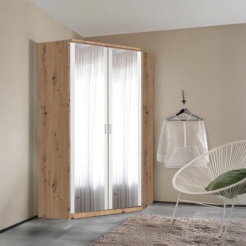 Rauch Celle Super 117cm 2 Door Corner Wardrobe with Mirror - Artisan Oak and Alpine White