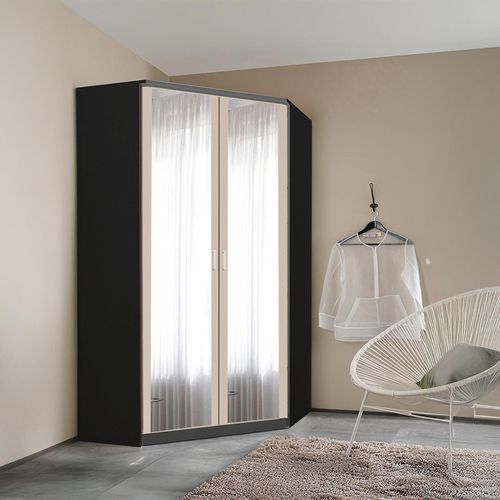 Rauch Celle Super 117cm 2 Door Corner Wardrobe with Mirror - Metallic Dark Grey and Champagne