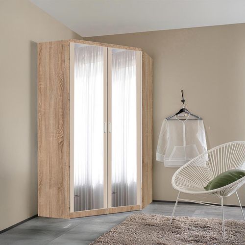 Rauch Celle Super 117cm 2 Door Corner Wardrobe with Mirror - Sonoma Oak and Champagne