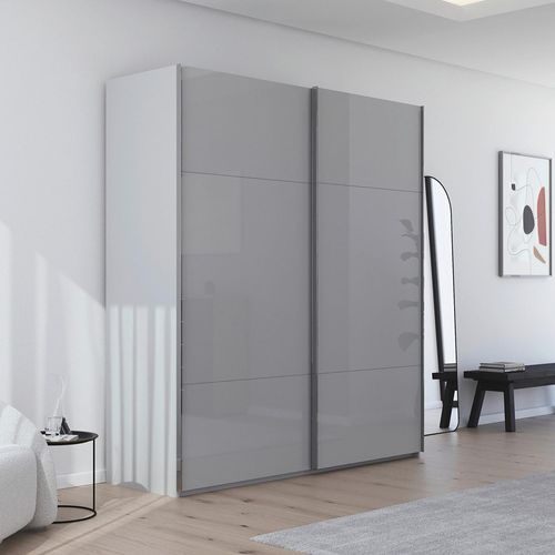 Rauch Contido 201cm 2 Door Sliding Wardrobe with Extras - Silk Grey Glass