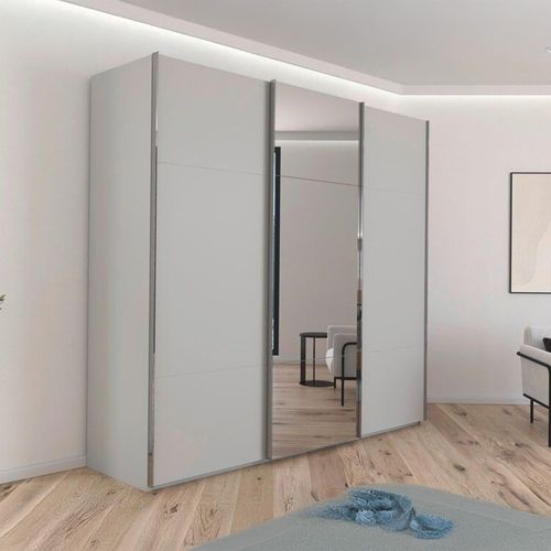 Rauch Contido 242cm 3 Door Sliding Mirror Wardrobe with Extras - Silk Grey